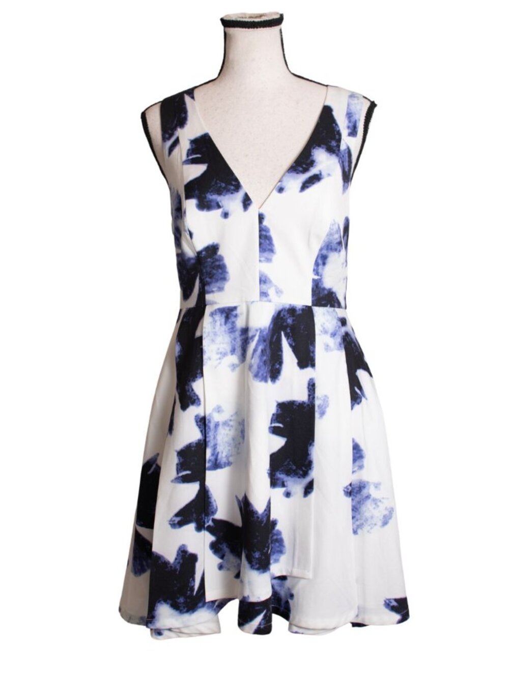 Lulus "Seeing Chic" Abstract Blue & Ivory Floral Skater Dress Mini Size M